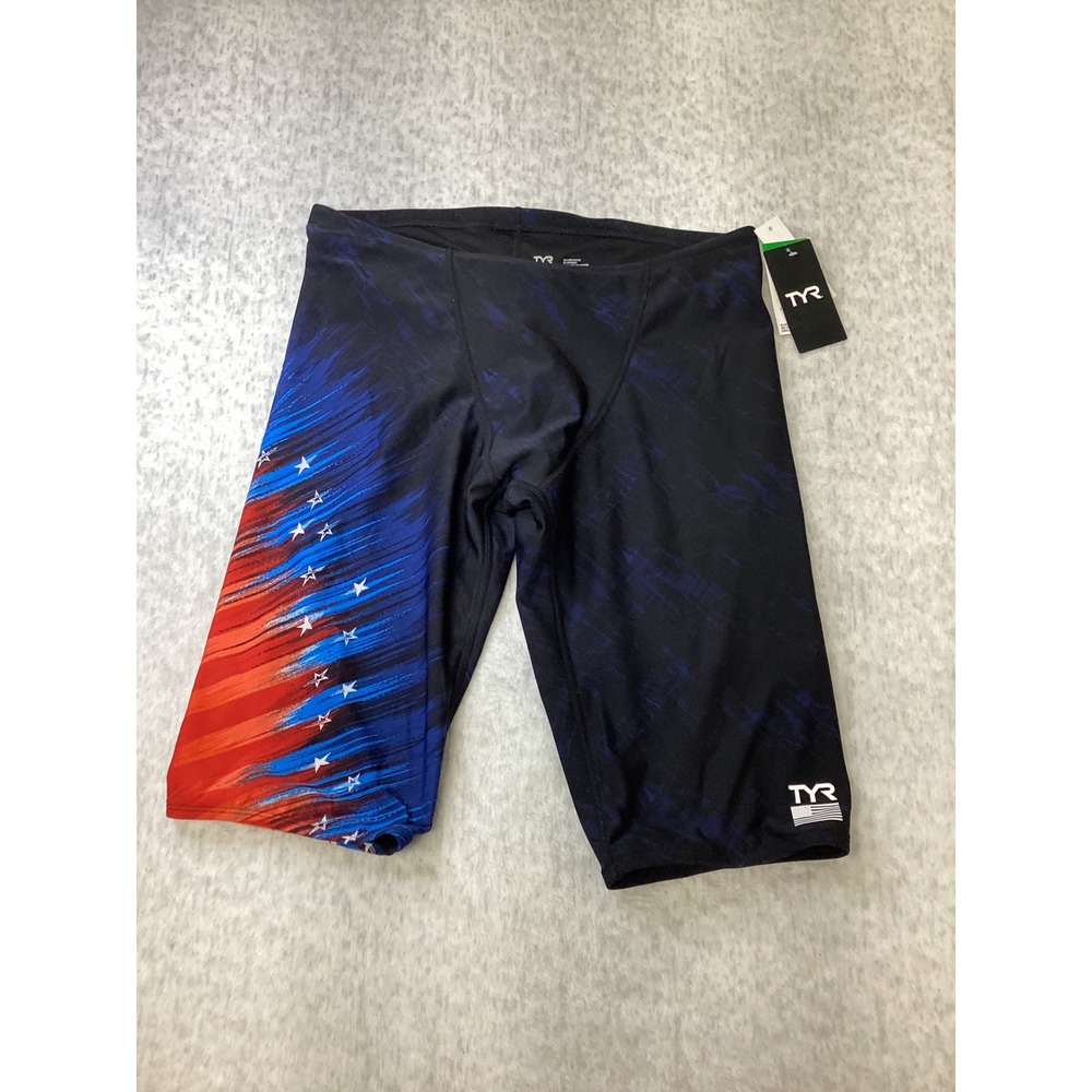 TYR Mens Durafast Elite Jammer Valiance Navy Red Swim Trunks B13017H Size 36 L